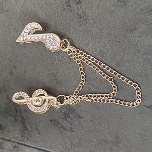 🎼 Gold Musical Brooch with 3 Deco Chains and Rhinestones 🎼